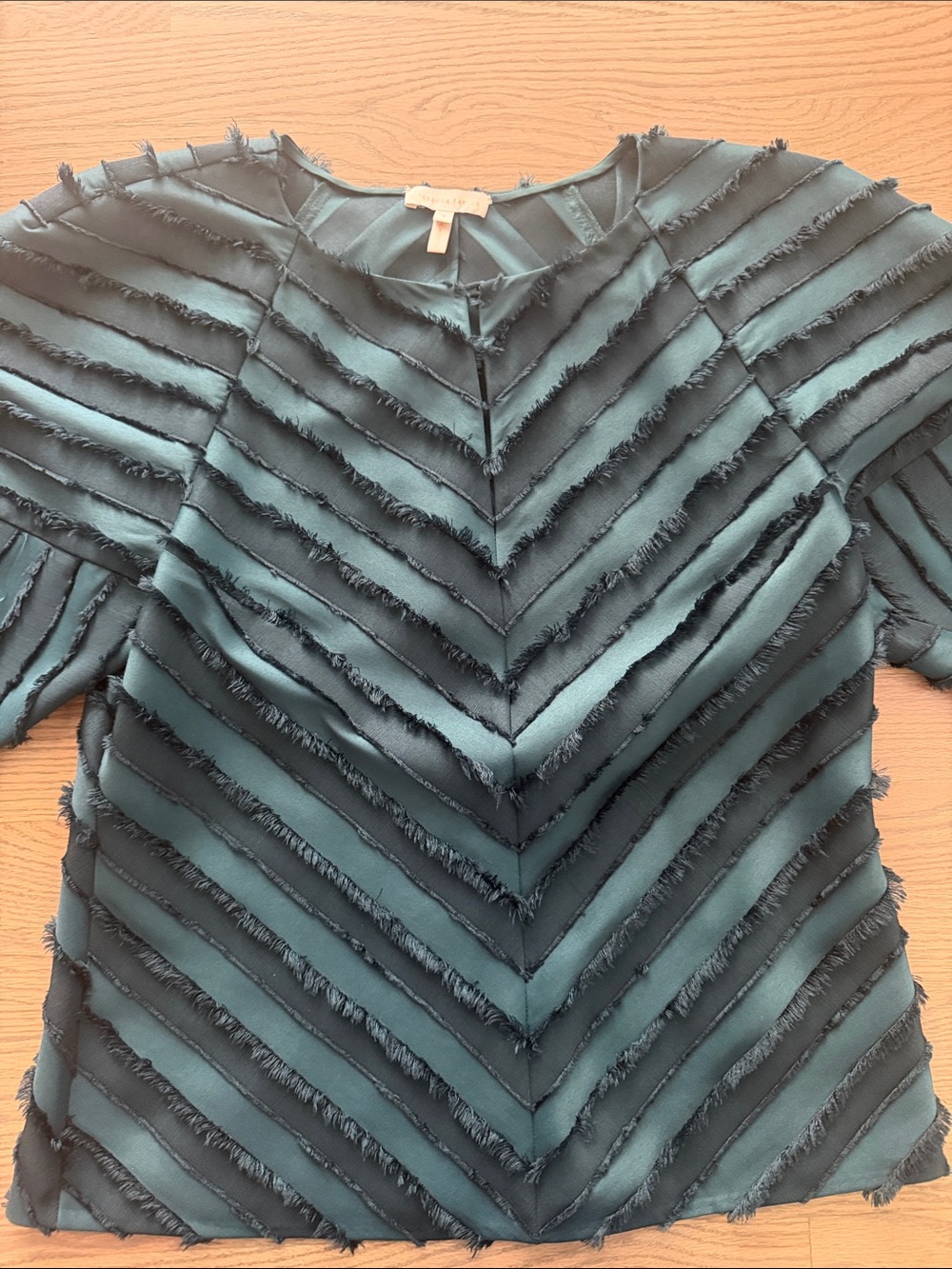 Rebecca Taylor Forest green Chevron-Textured Blouse - Picture 4 of 7